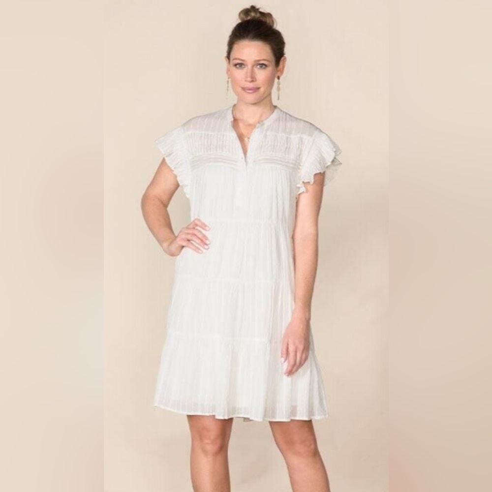 NWT Medium Matilda Jane Good Hart GH Sierra V-Neck Tiered White Dress